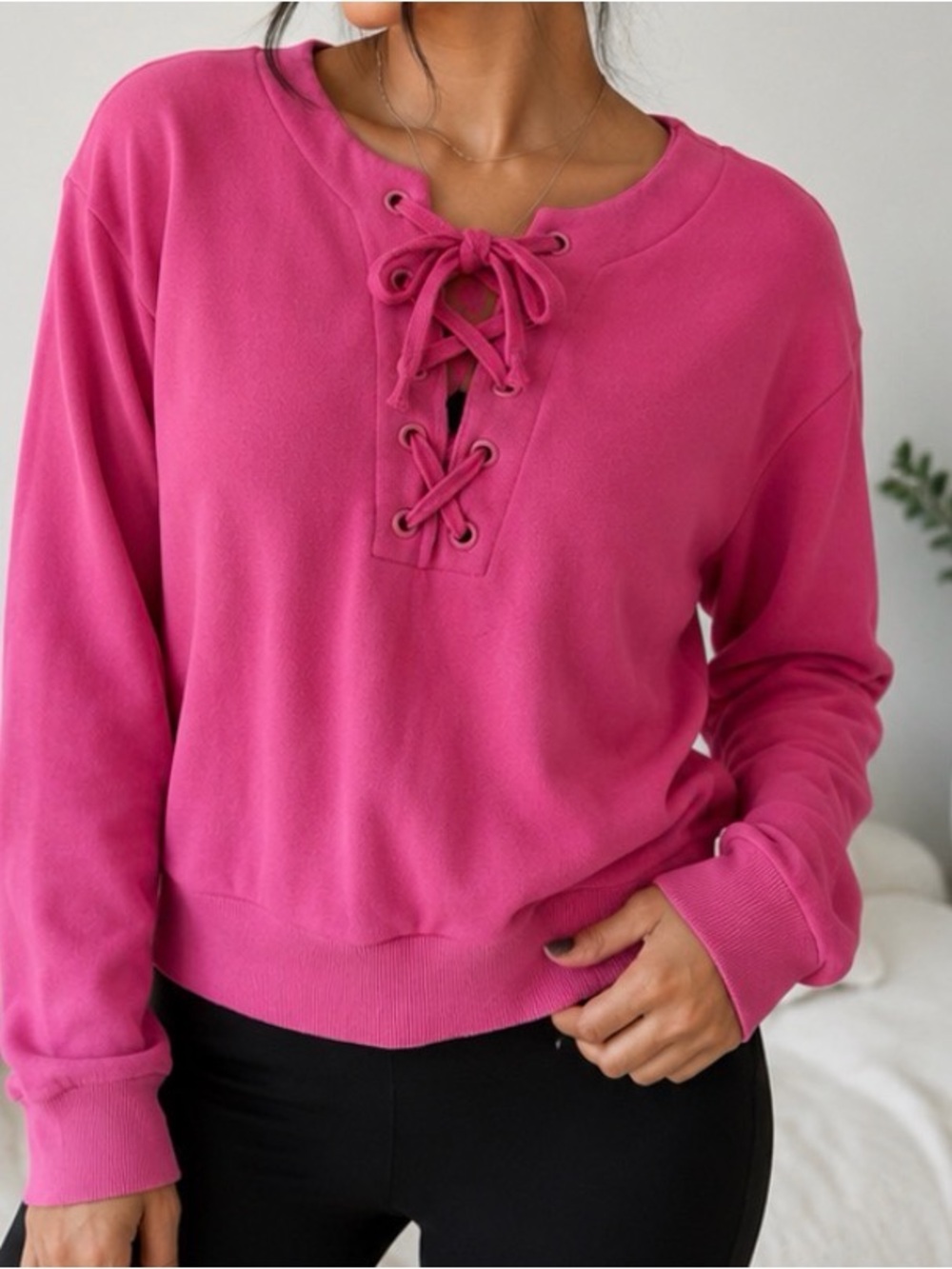Victoria’s Secret Lace-Up Sweatshirt – Pink – Size Small